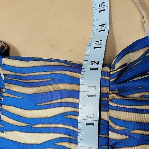 Rachel Zoe, Size 0 Cobalt Blue and Camel Abstract Striped Halter Dress 100% Silk - Picture 11 of 16